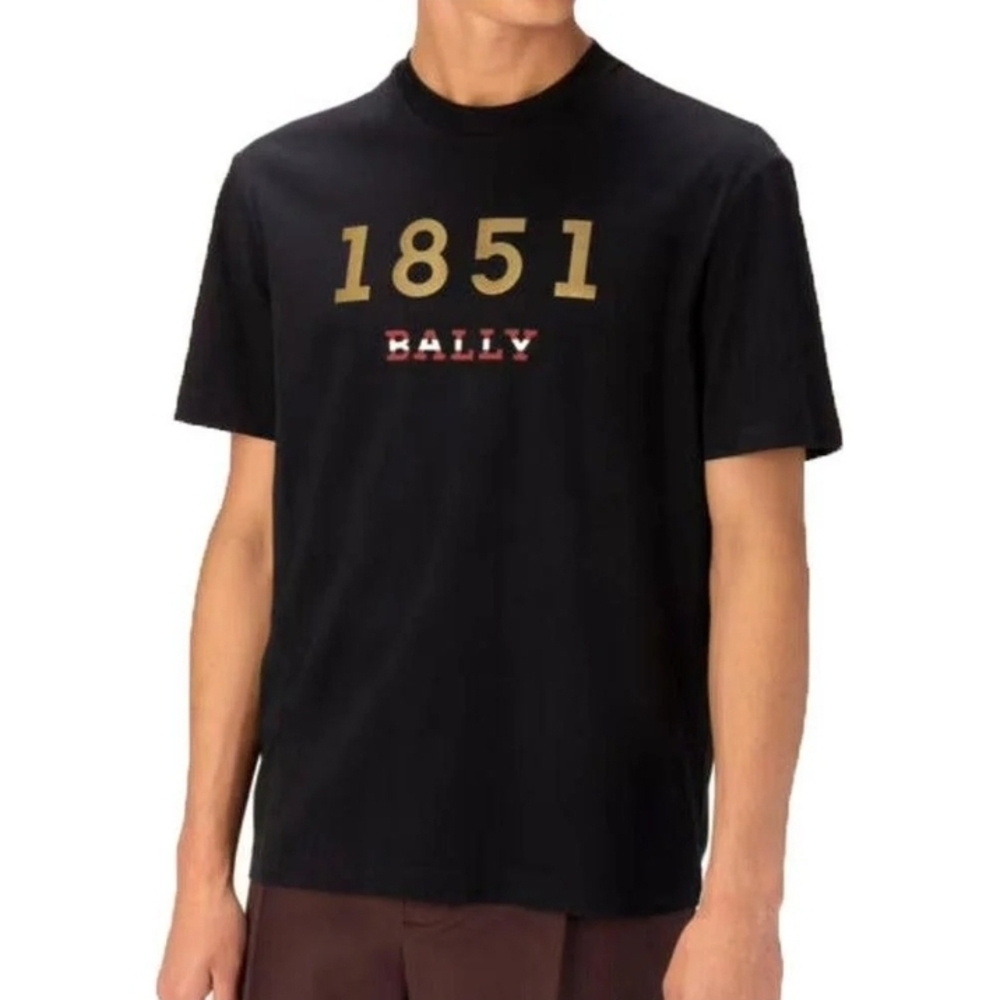 Bally: Black Tee with Gold and Red Details - Picture 2 of 6